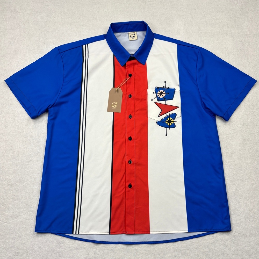 Hardaddy Mens Medium Bowling Shirt Retro Atomic Starburst Bowling Camp M NWT
